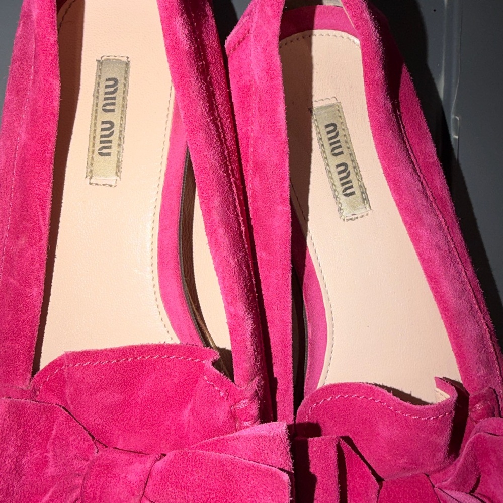 Miu Miu Hot Pink Suede Bow Loafers authentic - Picture 3 of 7